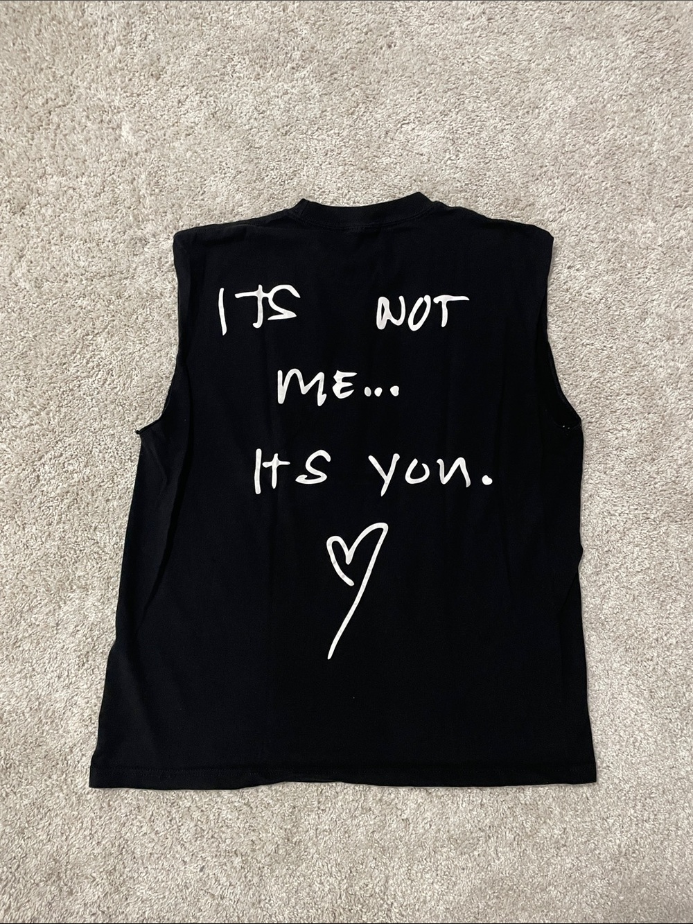 Hanes Black Sleeveless Tank with White Script Heart Graphic
